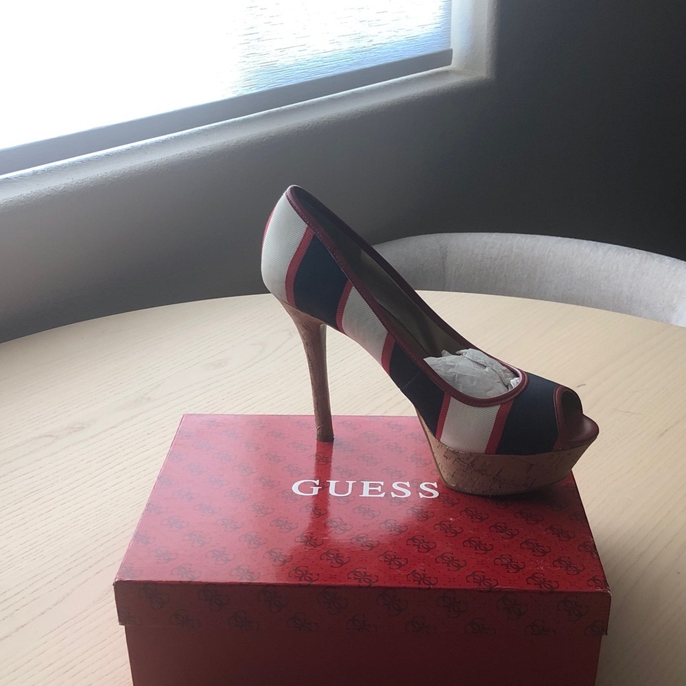 Guess Women's Striped Red and Navy Heels